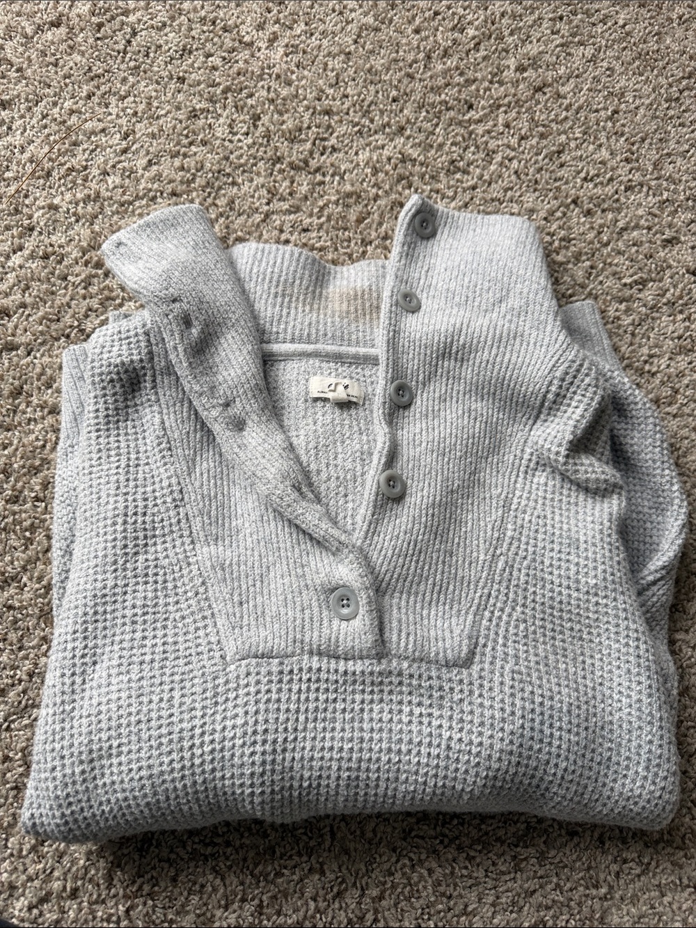aerie Light Gray Waffle Knit Button Pullover